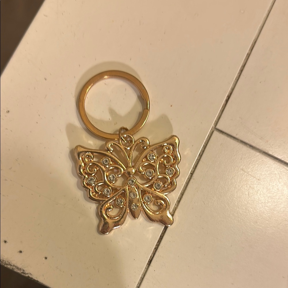 Gold Butterfly Keychain with Rhinestones bag charm key chain